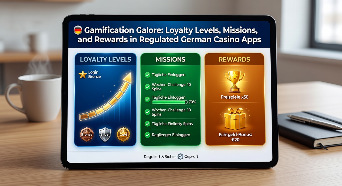 Visuelle Übersicht über Missionen und Reward-Systeme in einer deutschen Casino-App, mit Beispielen für tägliche Challenges, Punkteverteilung und VIP-Belohnungen